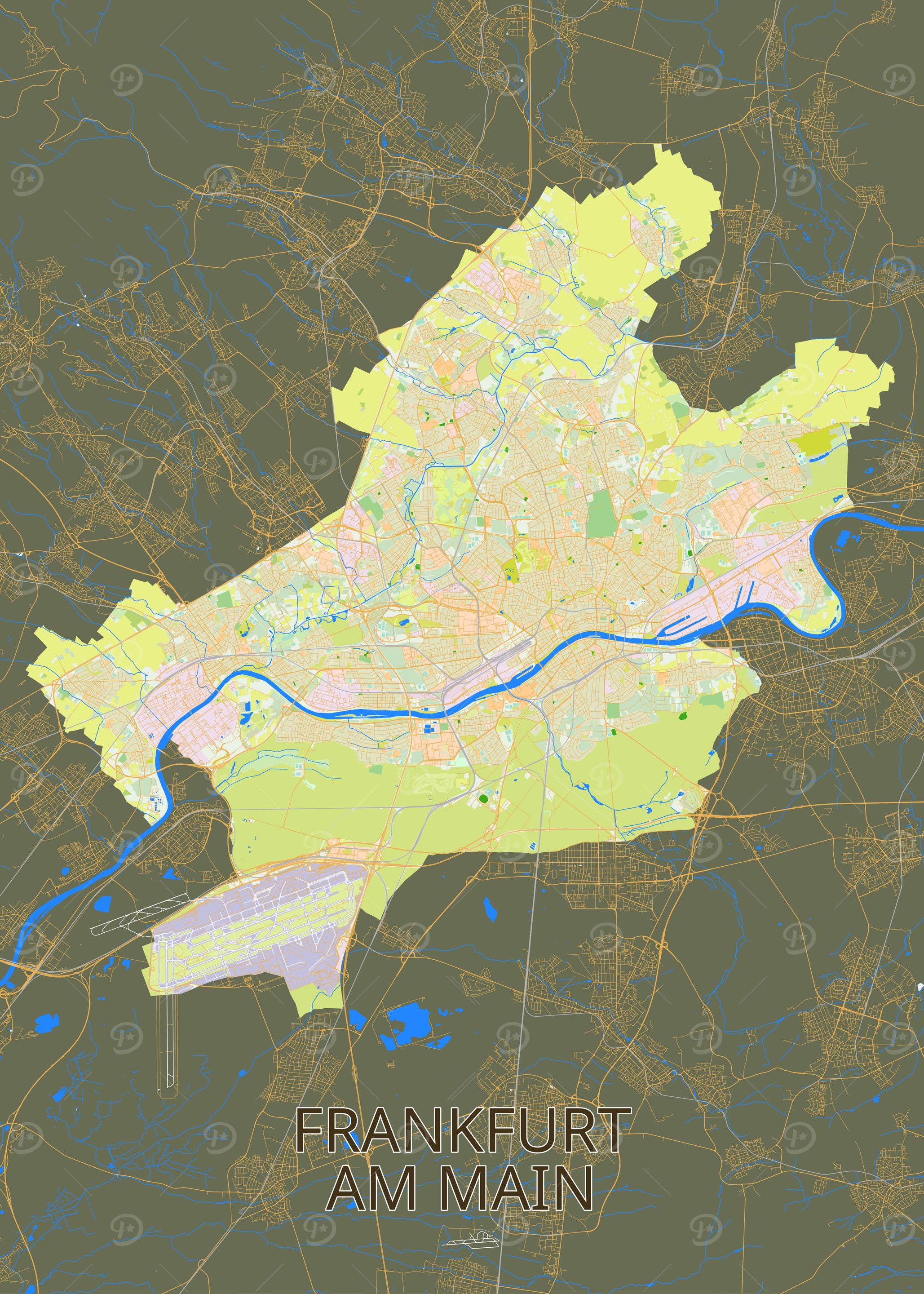 Frankfurt Am Main City Map Poster Picture Metal Print Paint By Sam B1b478bc 21b5 4da7 A2c5 