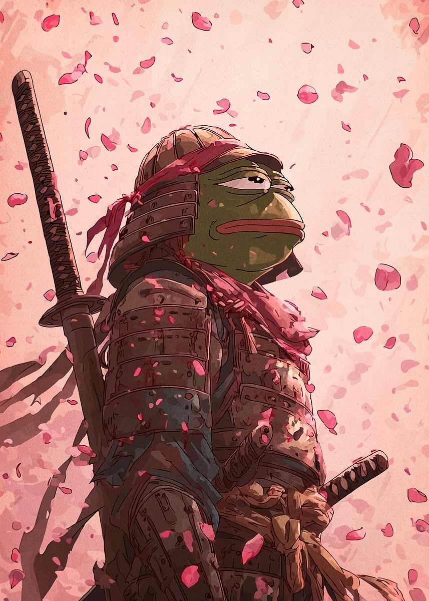 Pepe the Frog Samurai Art' Poster, picture, metal print, paint by