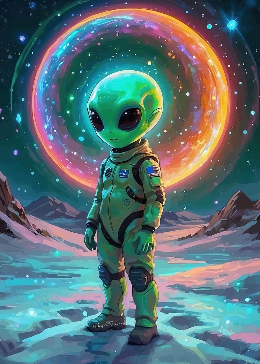 'Astronaut Alien Galaxy Background' Poster, picture, metal print, paint ...