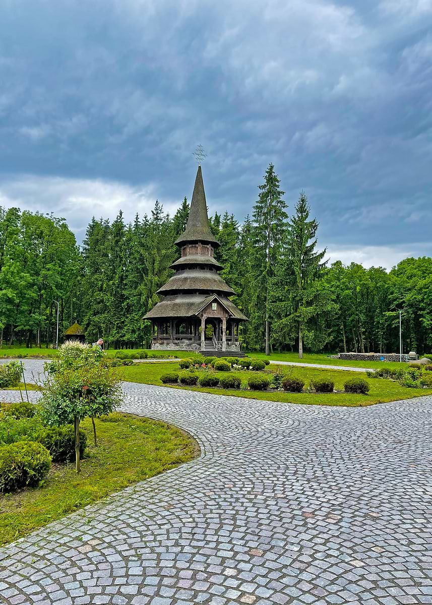 'Wooden Church in Green Landscape' Poster, picture, metal print, paint ...