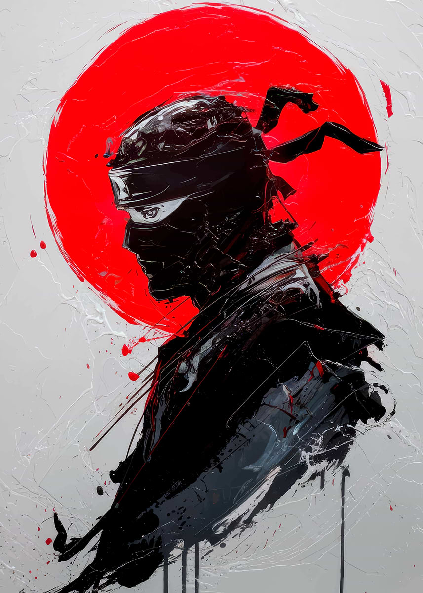 Abstract Ninja Art with Red Sun' Poster, picture, metal print