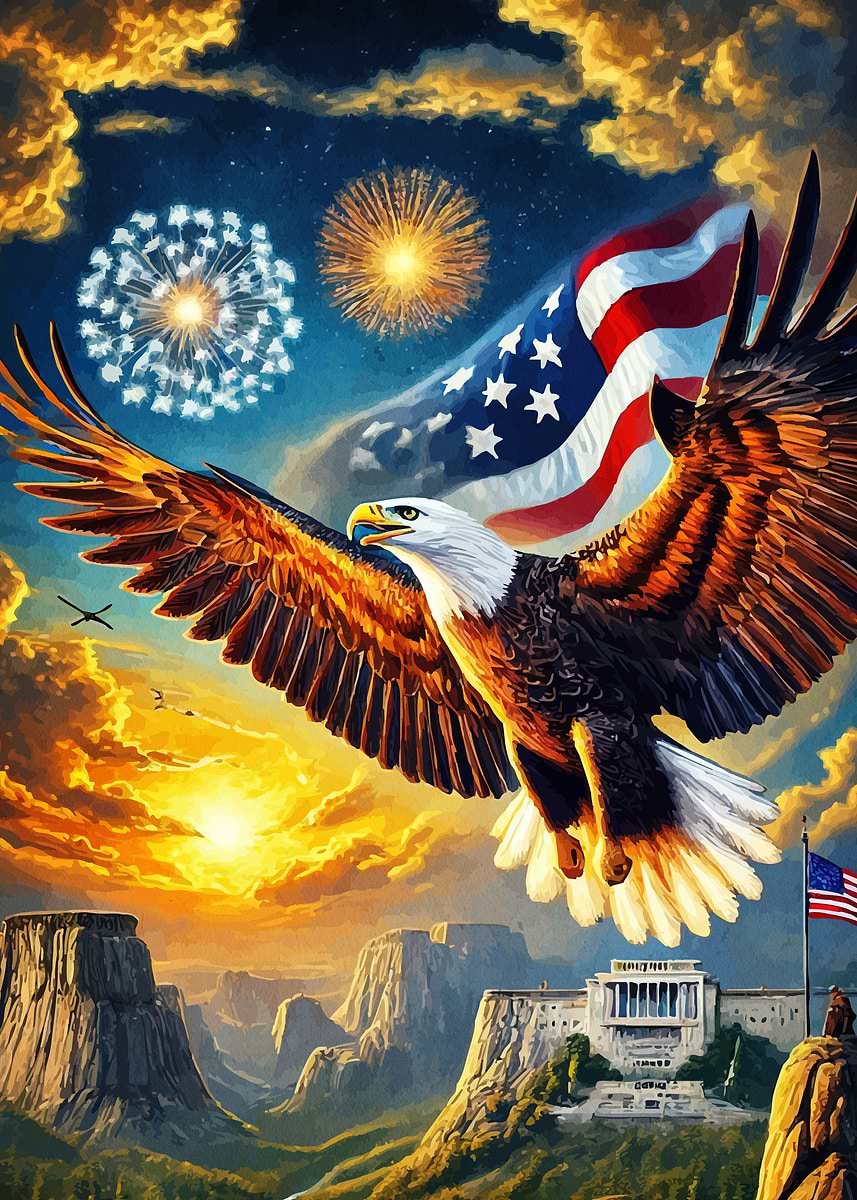 American Eagle Fireworks Flag' Poster, picture, metal print, paint