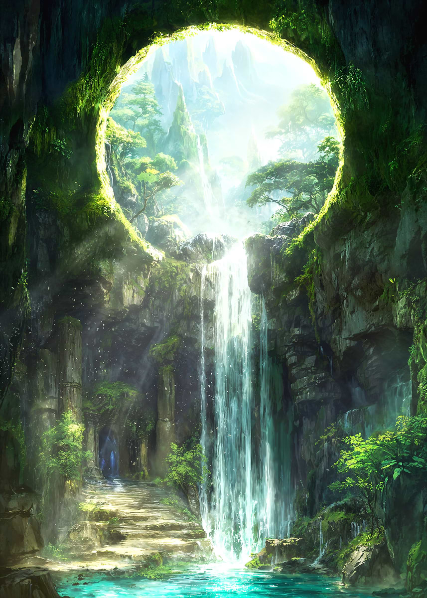 The Sunveil Passage — from the Forgotten Fantasy Realms collection, a Pixaverse metal print