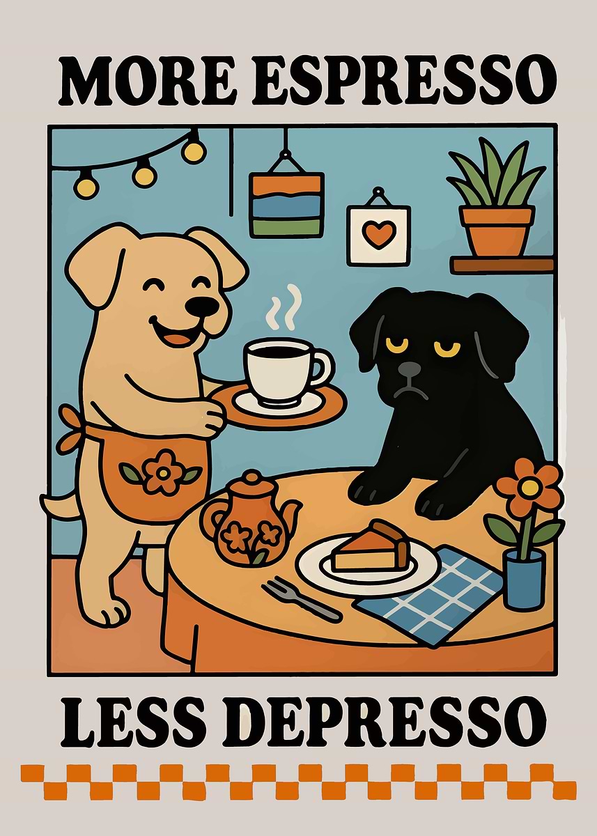 More Espresso Less Depresso Dogs Poster Picture Metal Print Paint more-espresso-less-depresso-dogs-poster-picture-metal-print-paint
