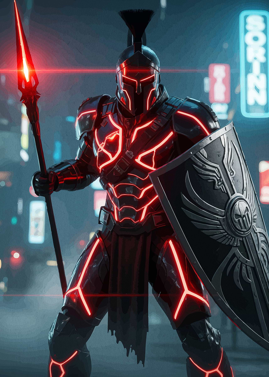 Cyberpunk Spartan Warrior' Poster, picture, metal print, paint by