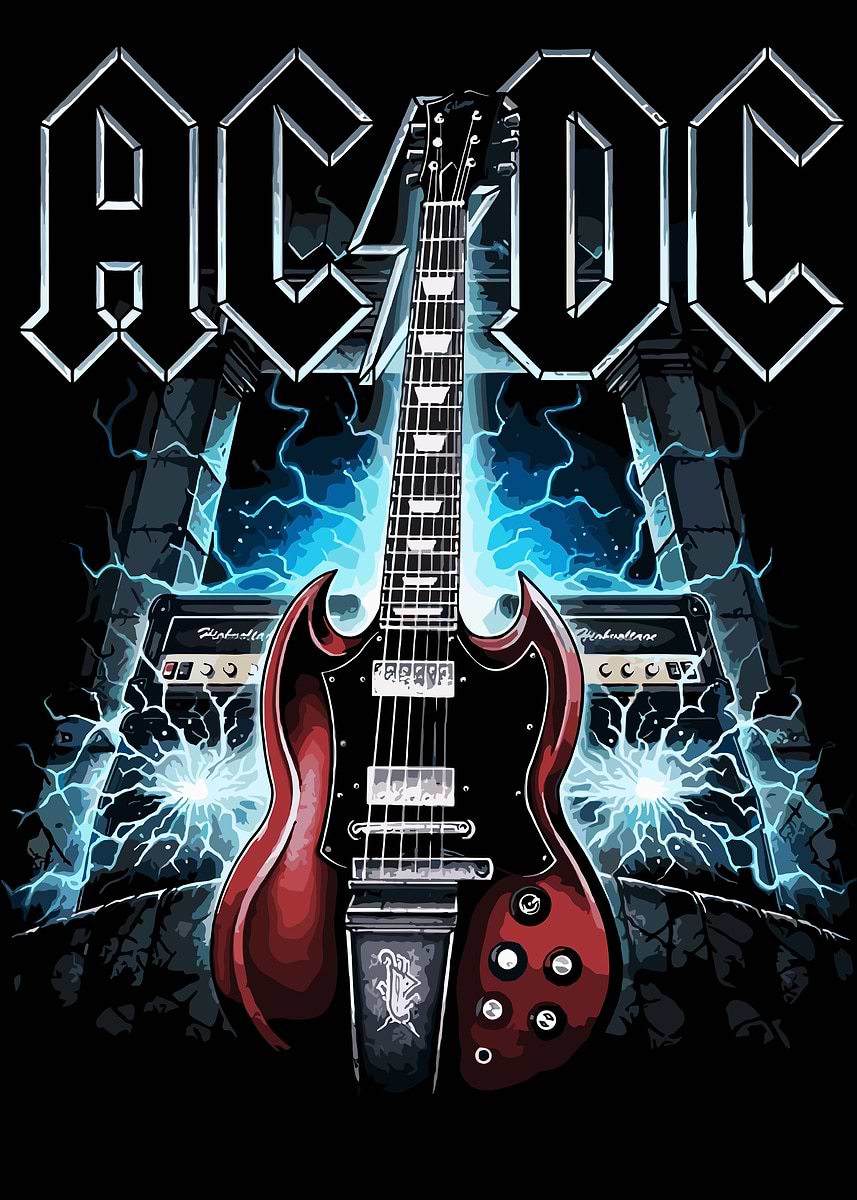 'AC/DC Guitar and Lightning Art' Poster, picture, metal print, paint by ...