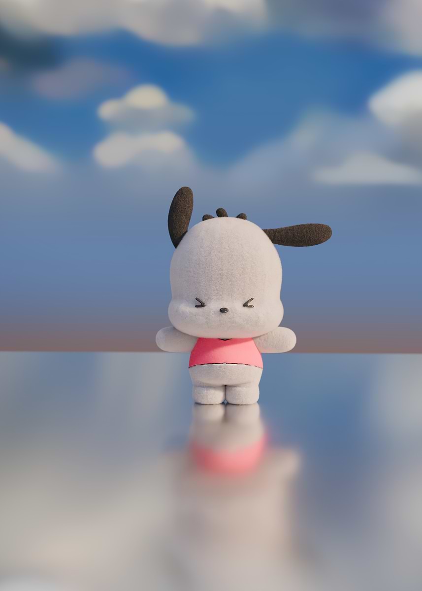 Pochacco Plush Toy with Sky Background' Poster, picture, metal