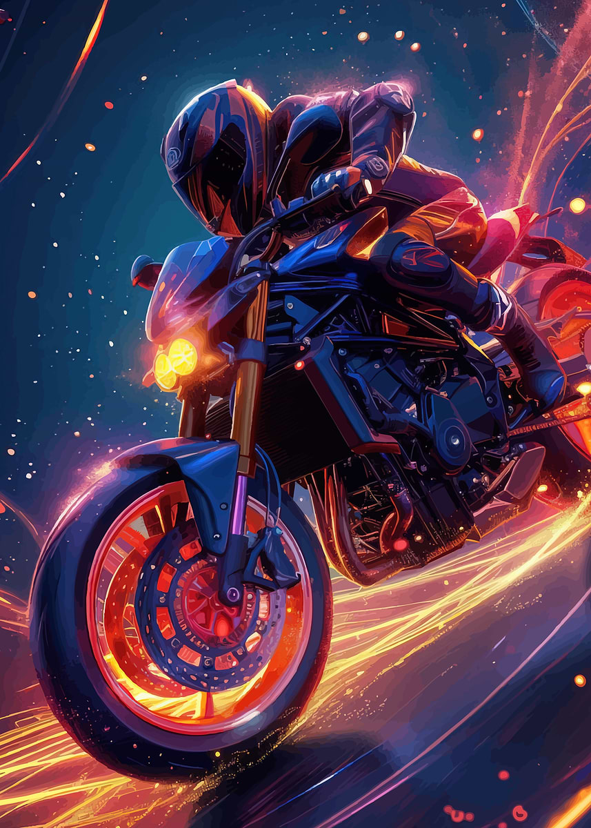 'Motorcycle Rider Glowing Effects' Poster, picture, metal print, paint ...