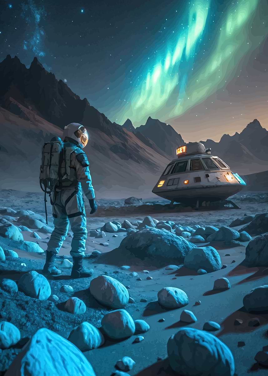 'Astronaut Alien Planet Spaceship' Poster, picture, metal print, paint ...