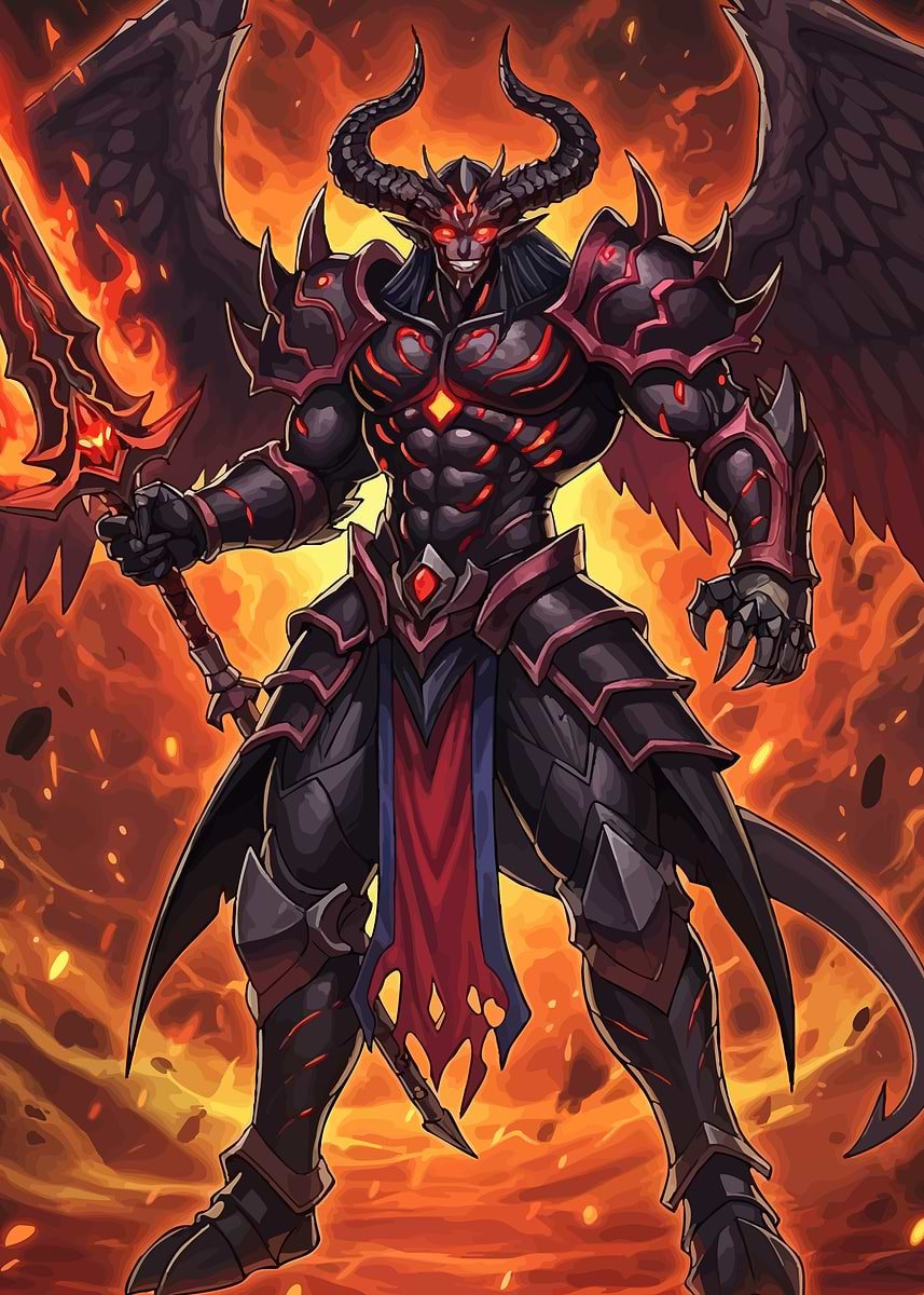 'Winged Demon Warrior Flaming Sword' Poster, picture, metal print ...