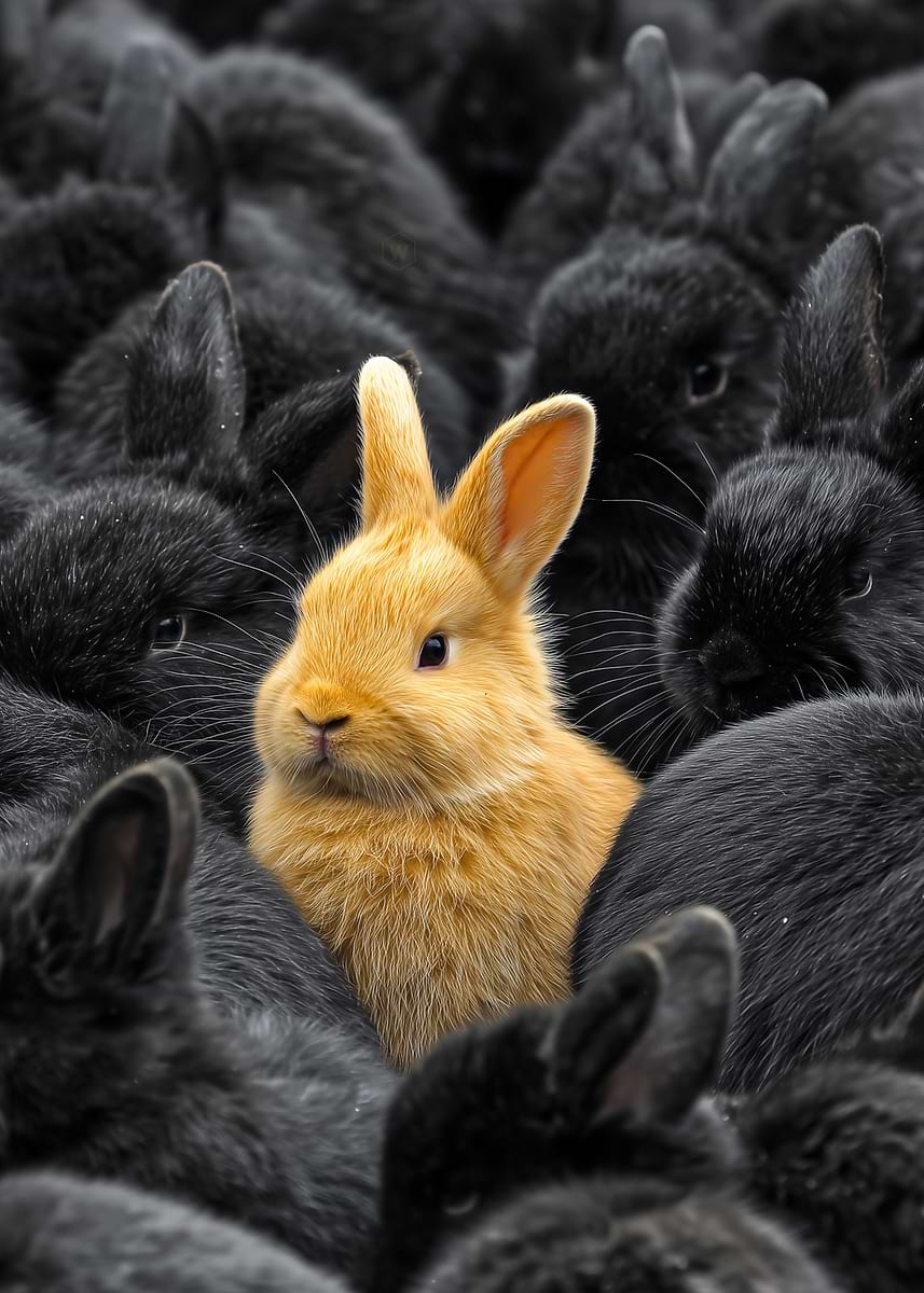 Golden Rabbit Color 'Golden Rabbit Among Black Rabbits' Poster, picture, metal print, paint ...