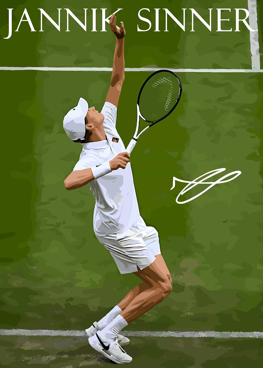 Jannik Sinner Tennis Serve Illustration' Poster, picture, metal