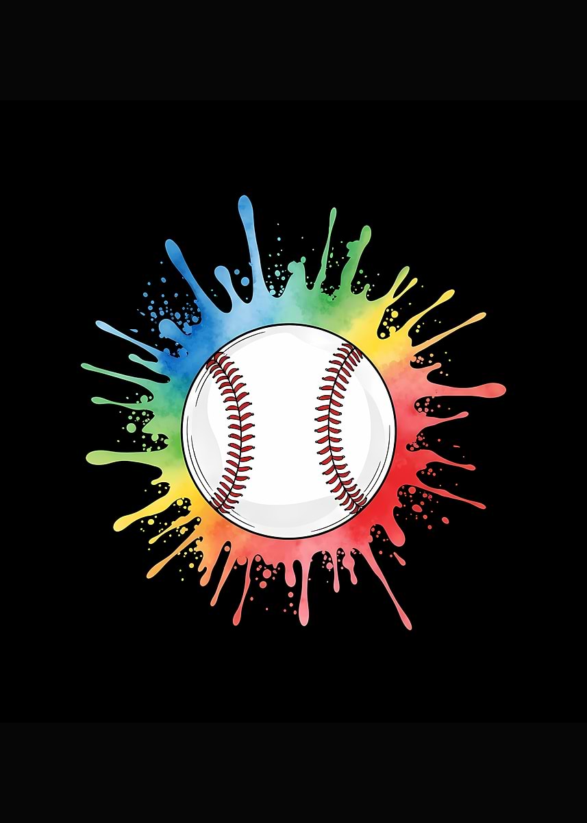 Ink Splatter Baseball 'Baseball sport with colorful Paint Splatter, dripping watercolor ...
