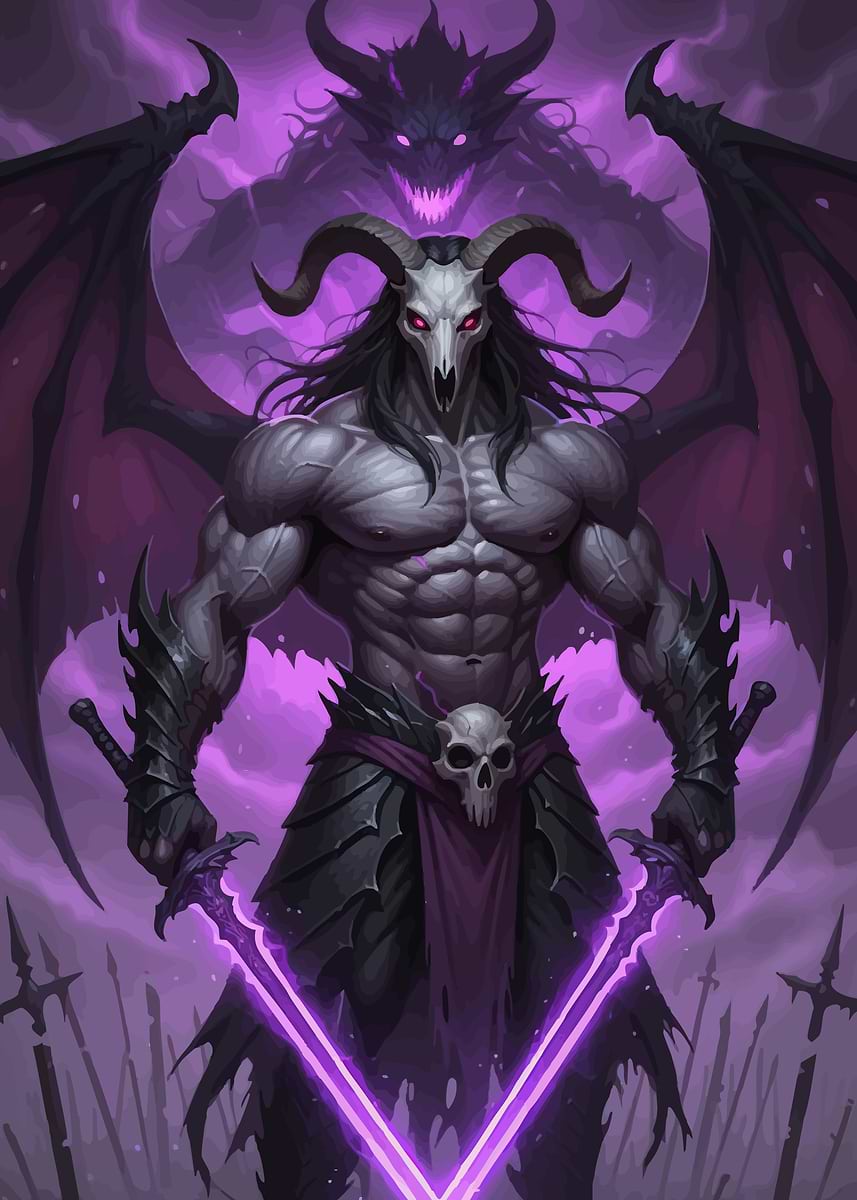 'Demon Warrior Purple Swords' Poster, picture, metal print, paint by ...