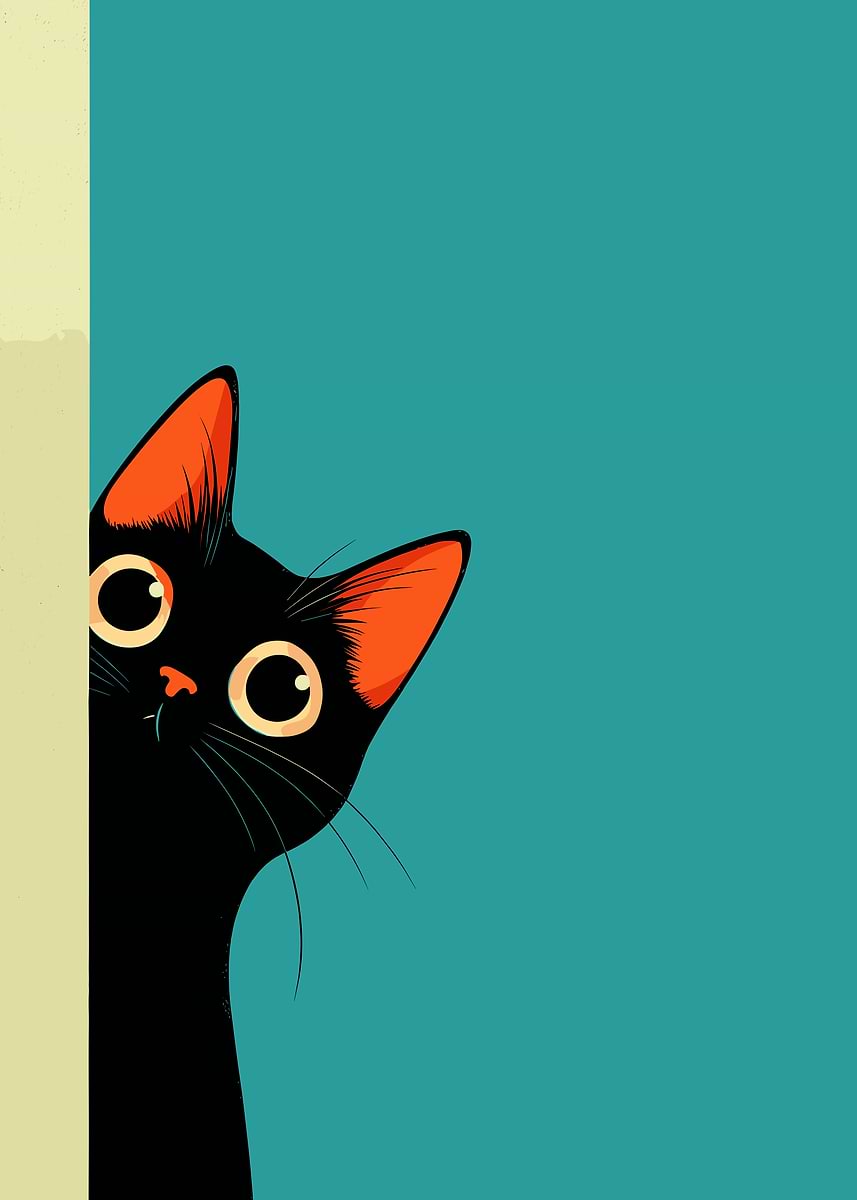 peeking black cat poster, cute cat print, home decor,... 'Peeking Black Cat Illustration' Poster, picture, metal print, paint by ...