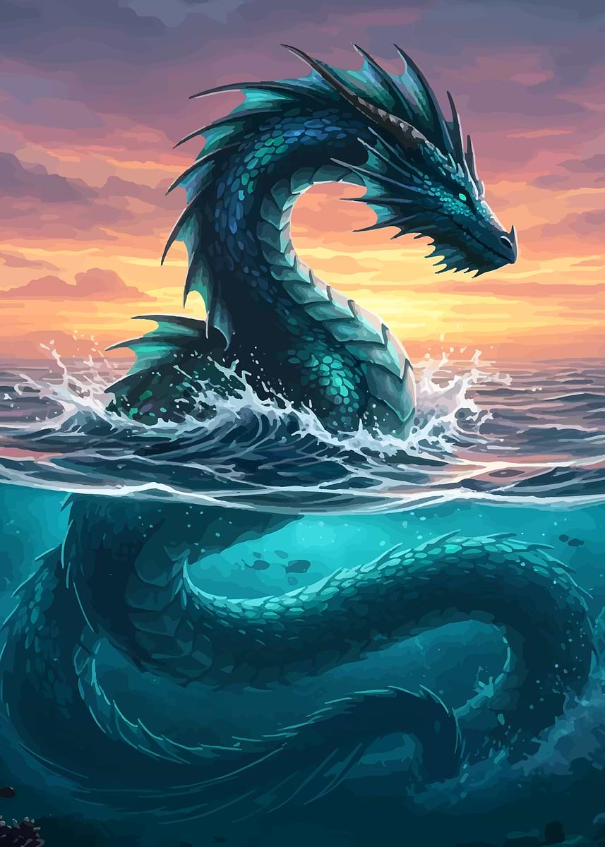 Sea Serpent Emerging from the Ocean' Poster, picture, metal print