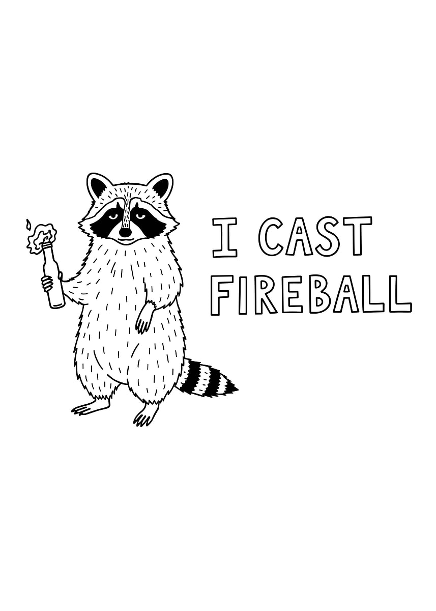 'Raccoon casting fireball illustration' Poster, picture, metal print ...