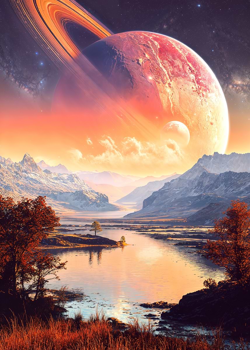 Ardent Dawn — from the Alien Worlds collection, a Pixaverse metal print