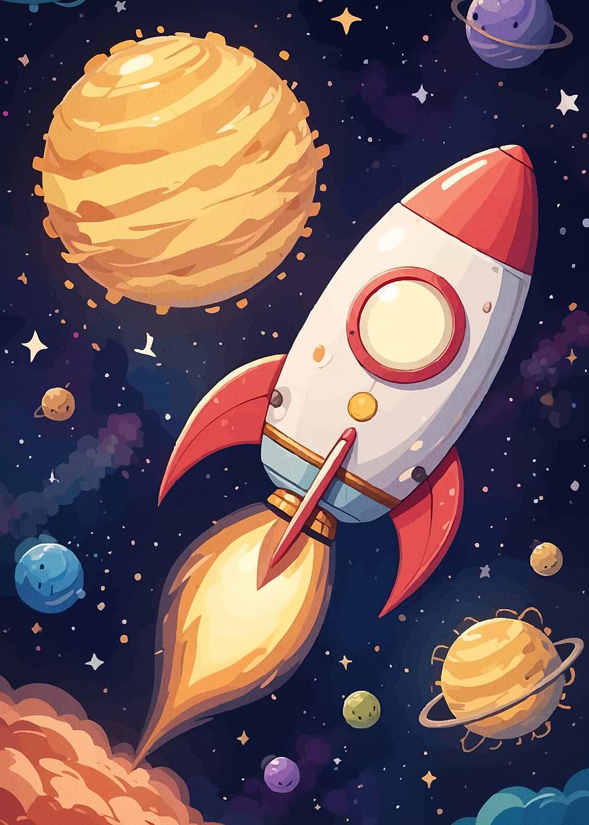 'Cartoon Rocket Space ' Poster, picture, metal print, paint by Cindy ...