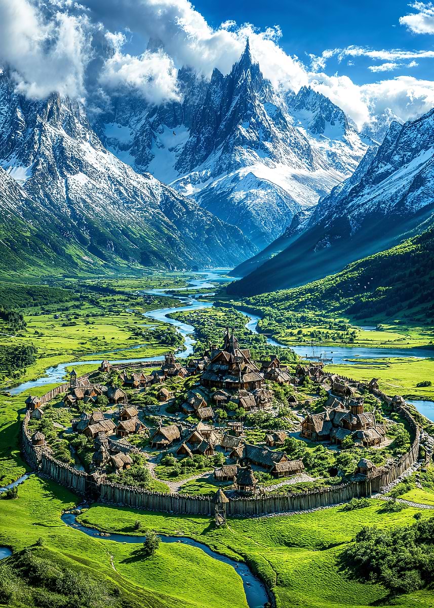 The Hall of Fjordhaven — from the Forgotten Fantasy Realms collection, a Pixaverse metal print