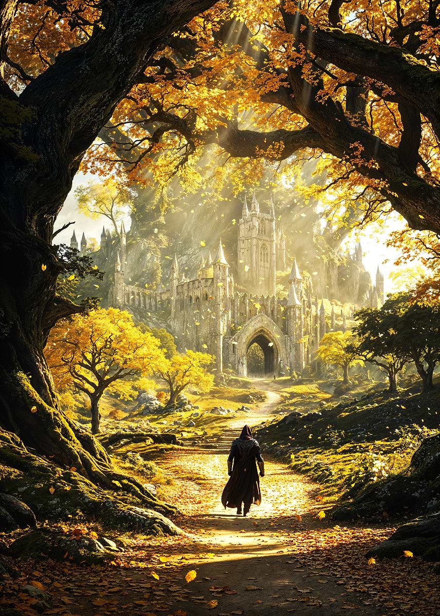 Sanctum of the Golden Grove — from the Forgotten Fantasy Realms collection, a Pixaverse metal print