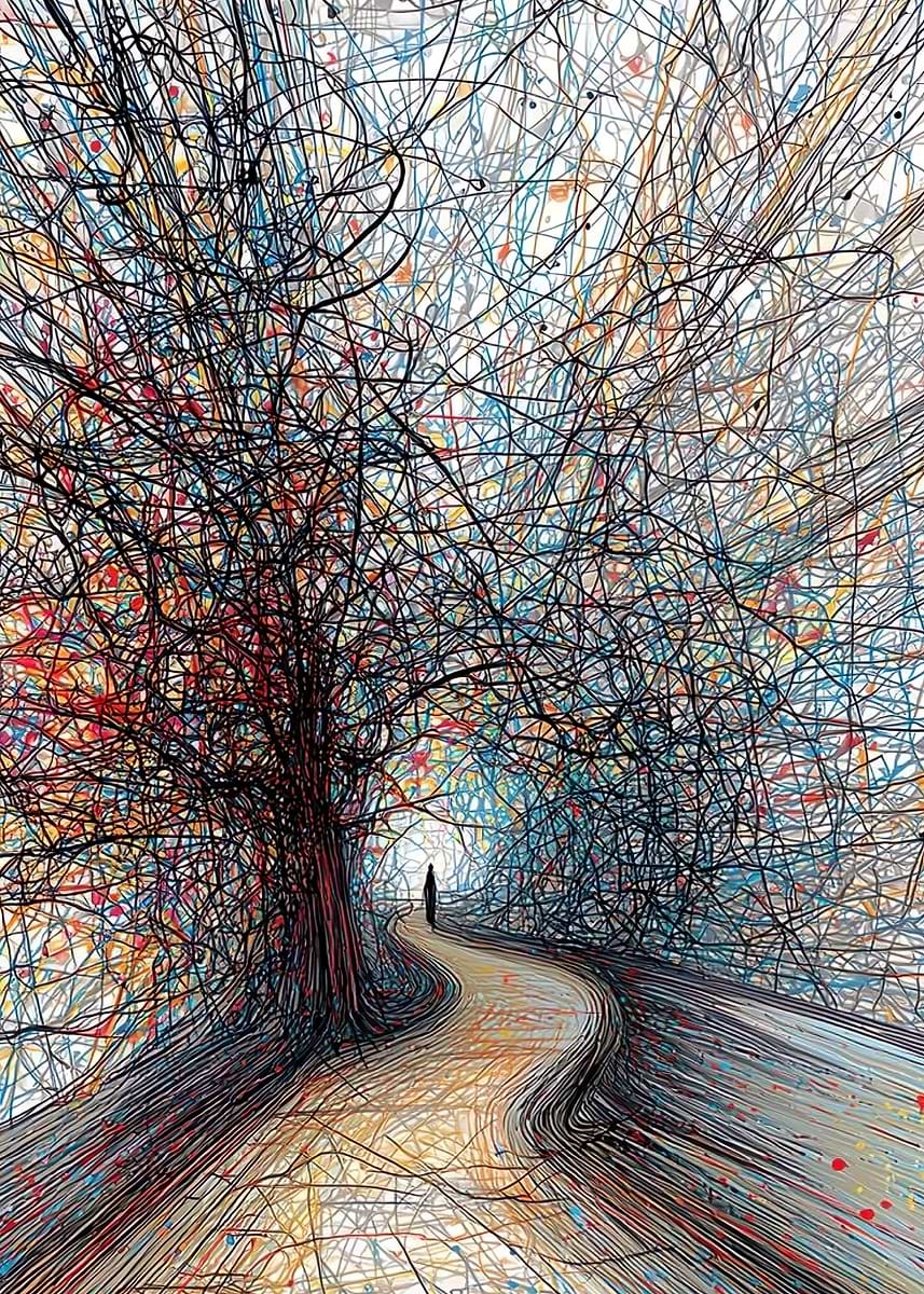 Abstract Path 'Abstract Path with Figure' Poster, picture, metal print, paint by ...