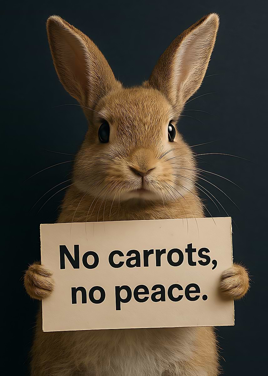 'Rabbit Protest: No Carrots, No Peace' Poster, picture, metal print ...