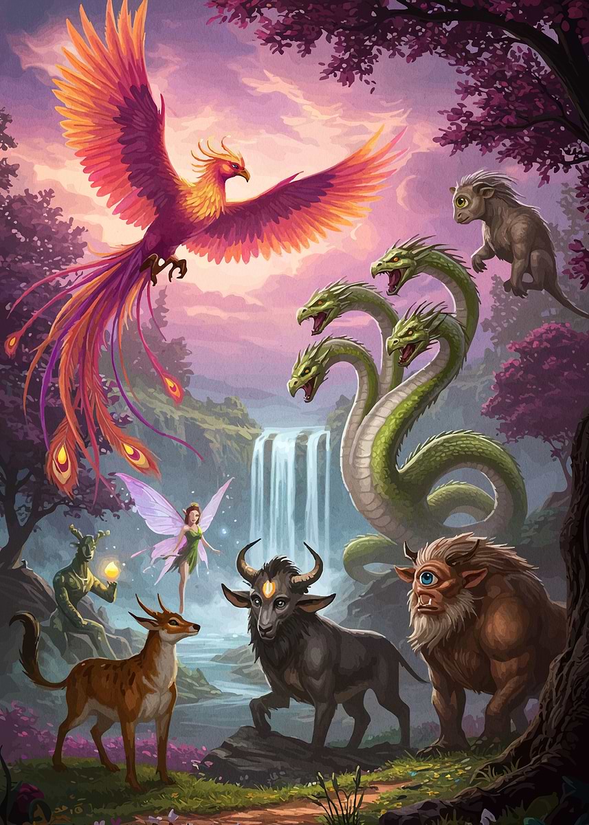 Fantasy Creatures Enchanted Forest' Poster, picture, metal print