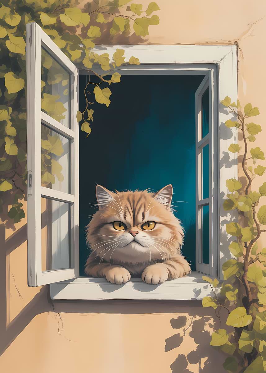 'Grumpy Cat in Window' Poster, picture, metal print, paint by ...