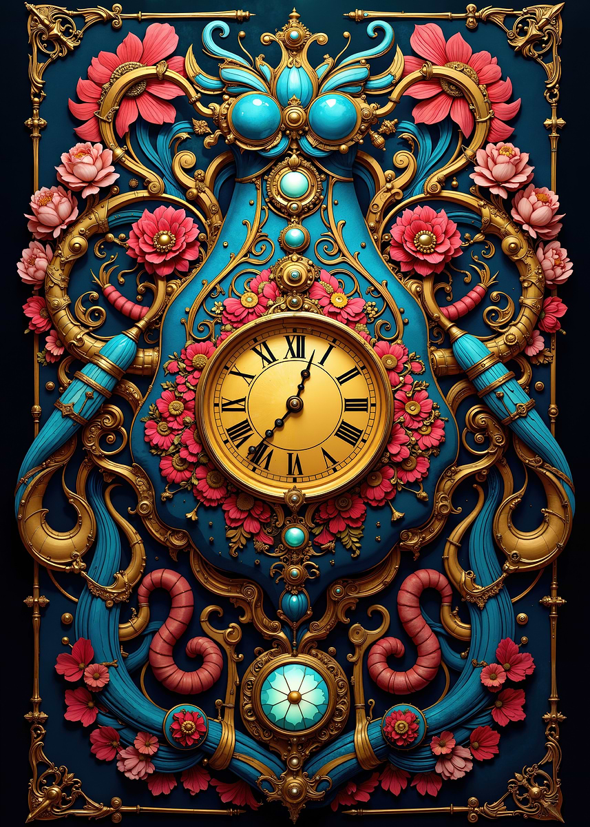 'Ornate Floral Clock' Poster, picture, metal print, paint by Eternal ...