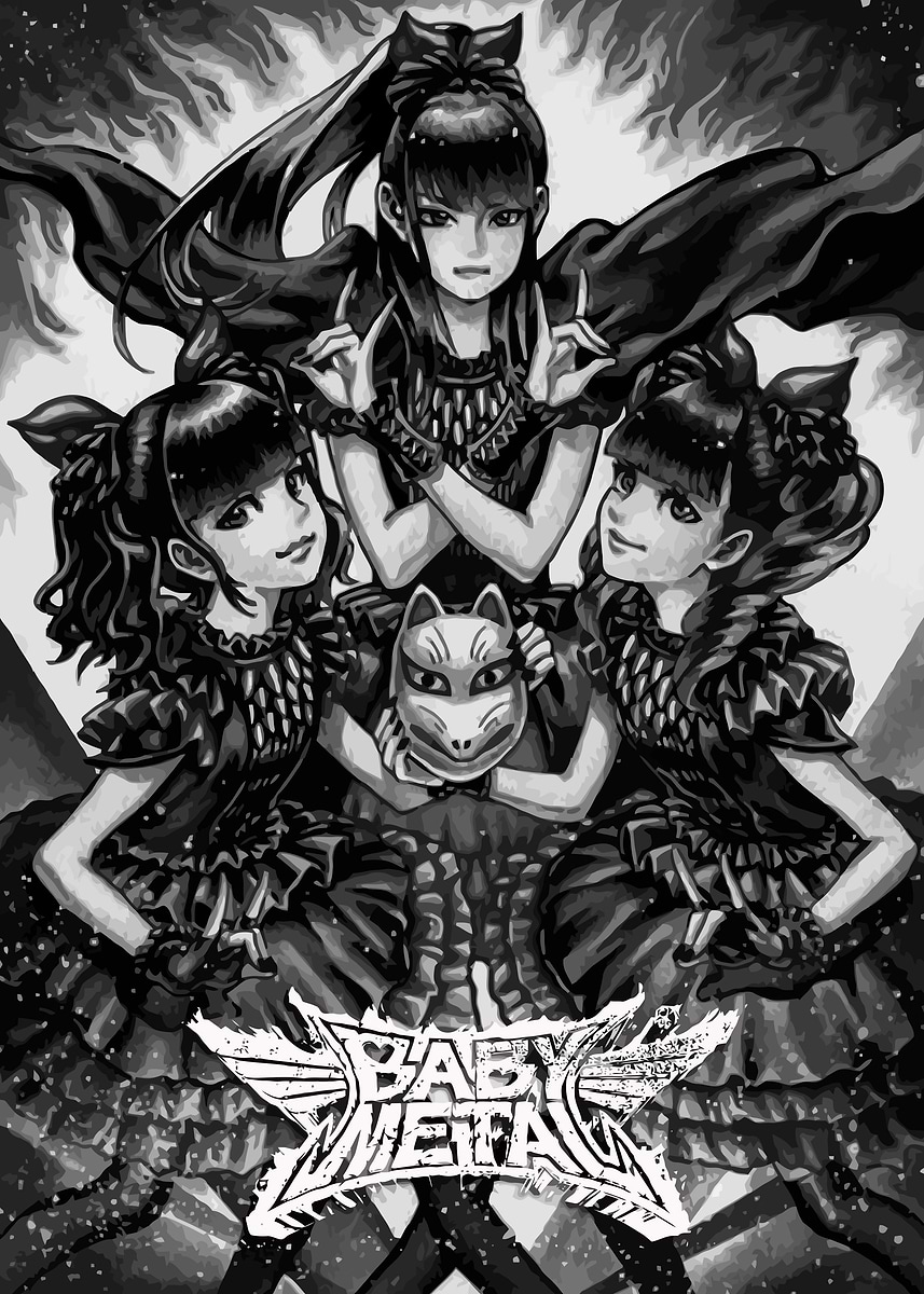 Babymetal Black and White Illustration' Poster, picture, metal