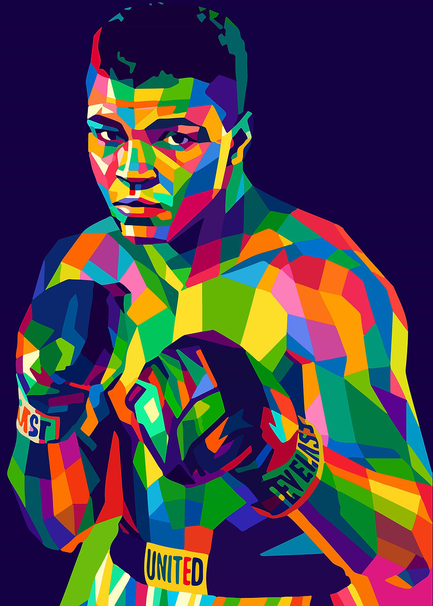 'Muhammad Ali Colorful Geometric Portrait' Poster, picture, metal print ...