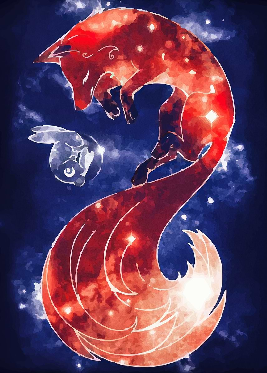 Fox Rabbit Art 'Fox and Rabbit Celestial Art' Poster, picture, metal print, paint by ...