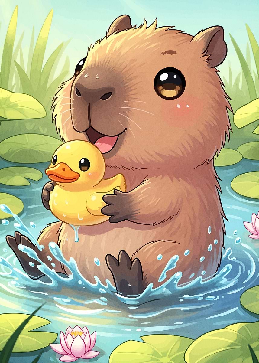 'Cute Capybara Duck' Poster, picture, metal print, paint by Kasons ...