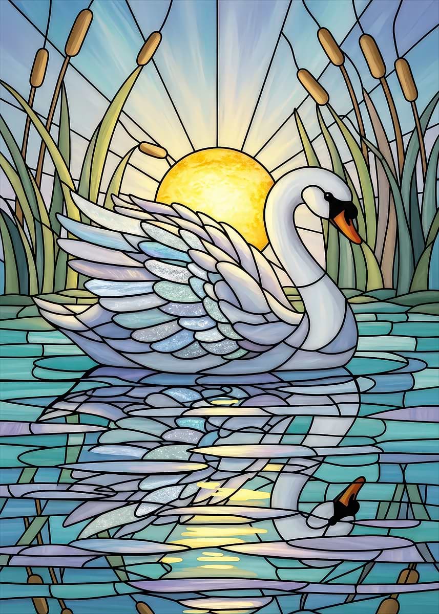 Swan in Stained Glass Style' Poster, picture, metal print, paint