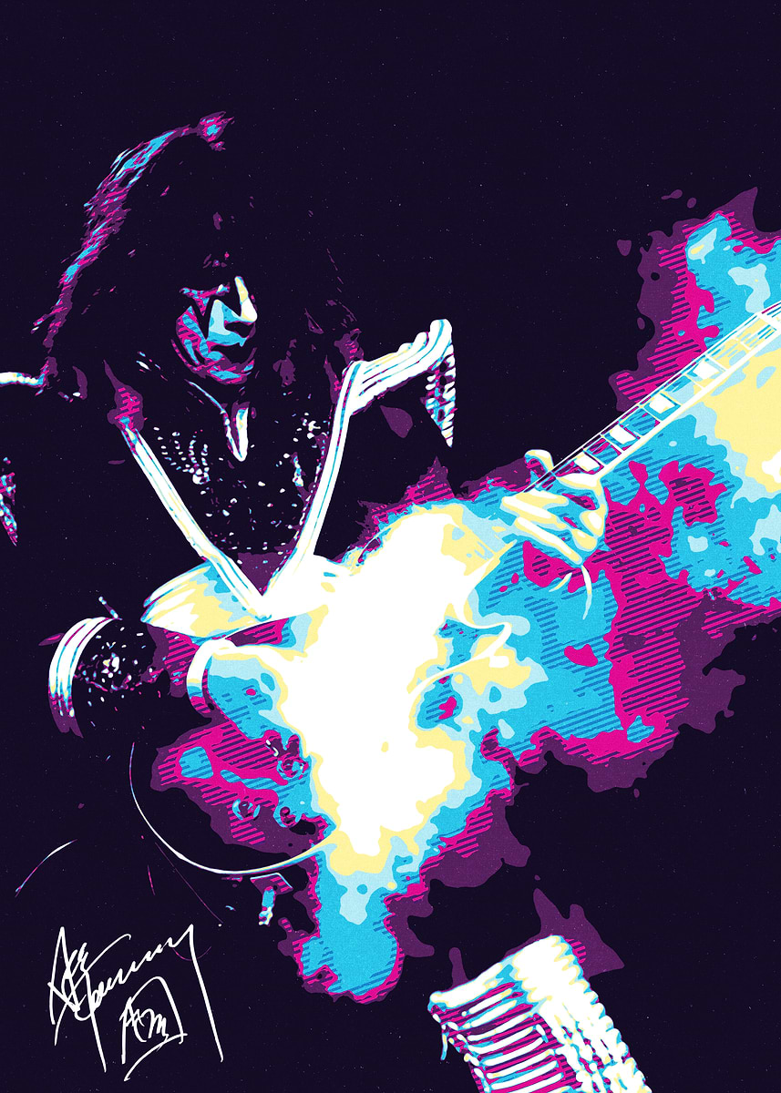 Ace Frehley Playing Guitar Pop Art' Poster, picture, metal print