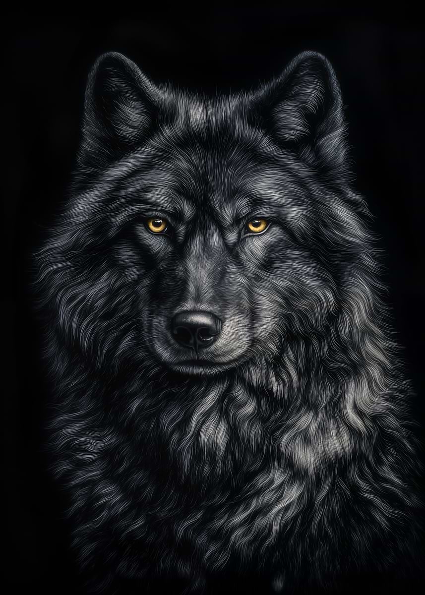 Majestic Black Wolf Portrait' Poster, picture, metal print, paint