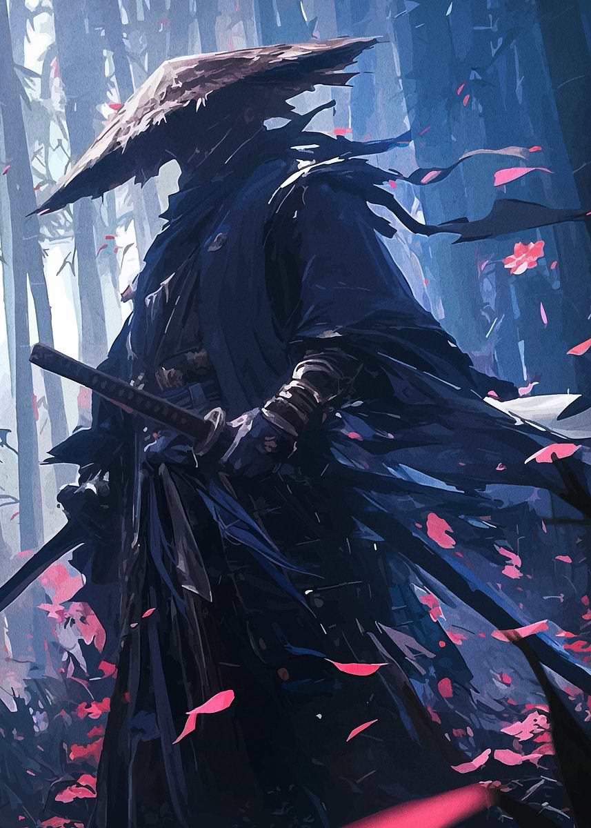 Samurai in Bamboo Forest' Poster, picture, metal print, paint by