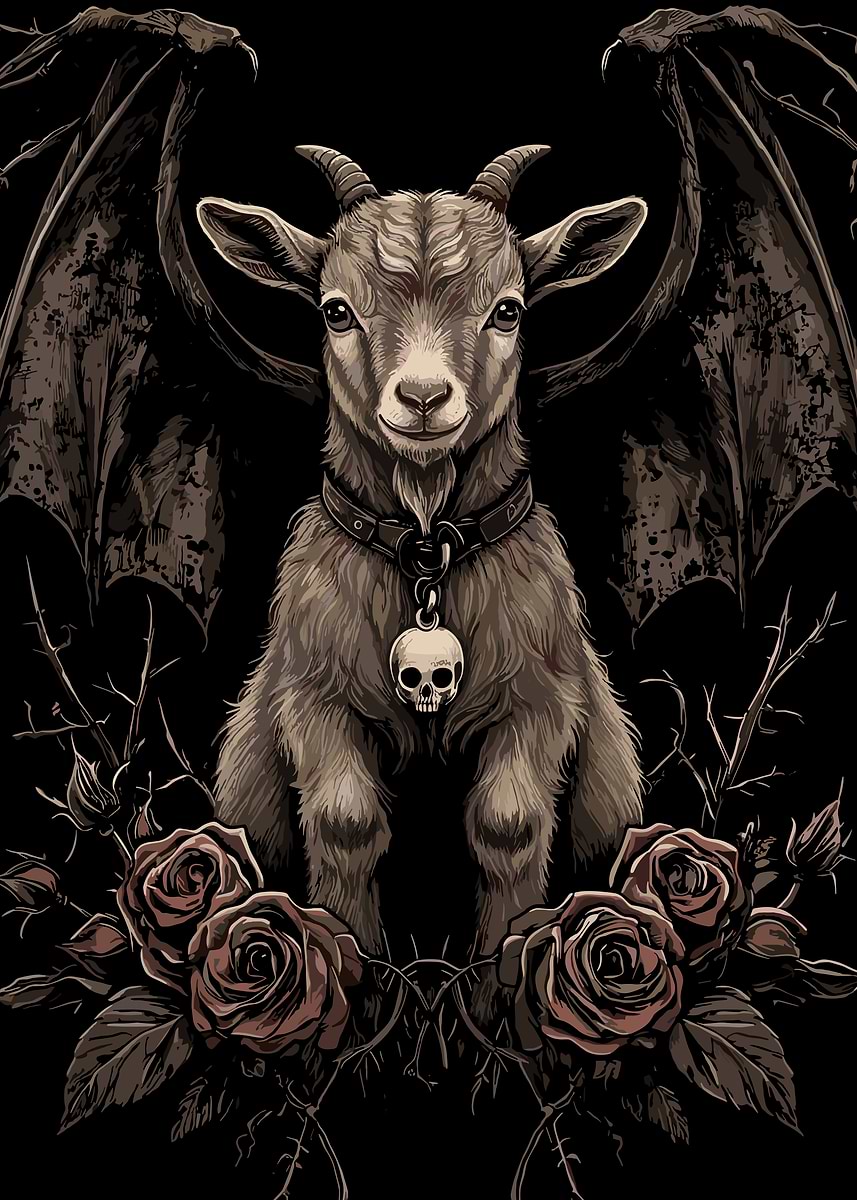 Gothic Goat 'Winged Gothic Goat with Skull Pendant' Poster, picture, metal print ...