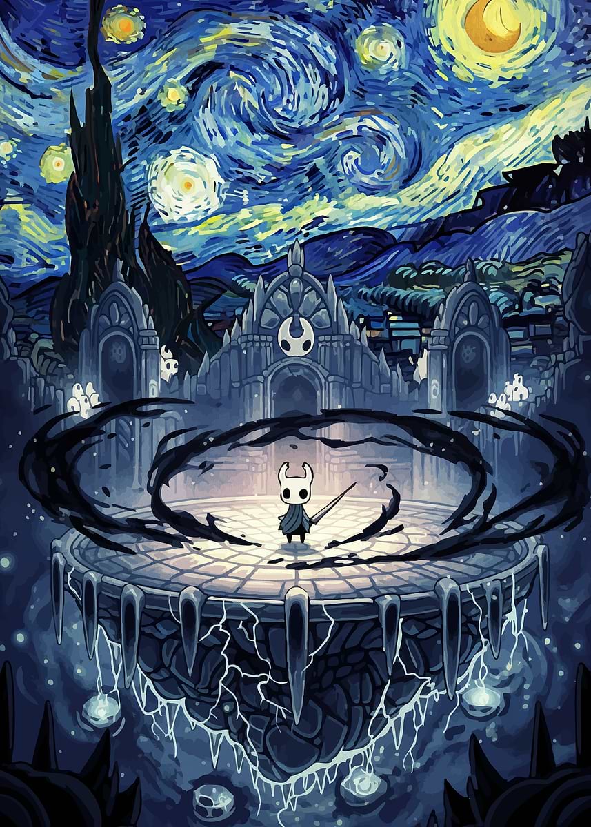 'Hollow Knight Starry Night Mashup' Poster, picture, metal print, paint