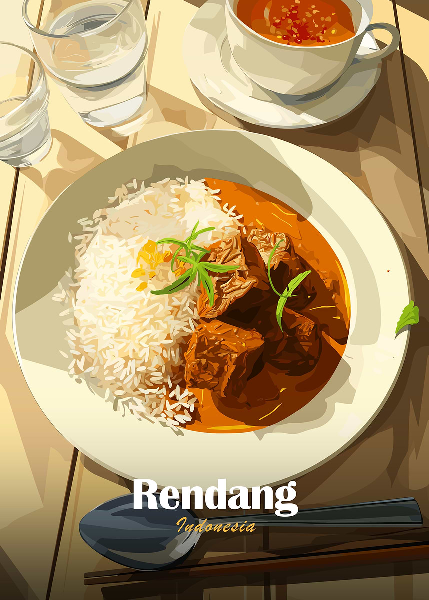 'Rendang Indonesian Dish Illustration' Poster, picture, metal print ...
