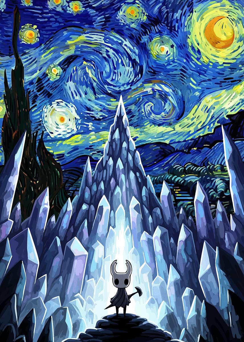 'Hollow Knight Starry Night Mashup' Poster, picture, metal print, paint