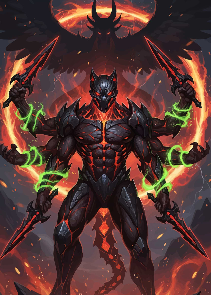 'Fiery Demon Warrior Swords' Poster, picture, metal print, paint by ...