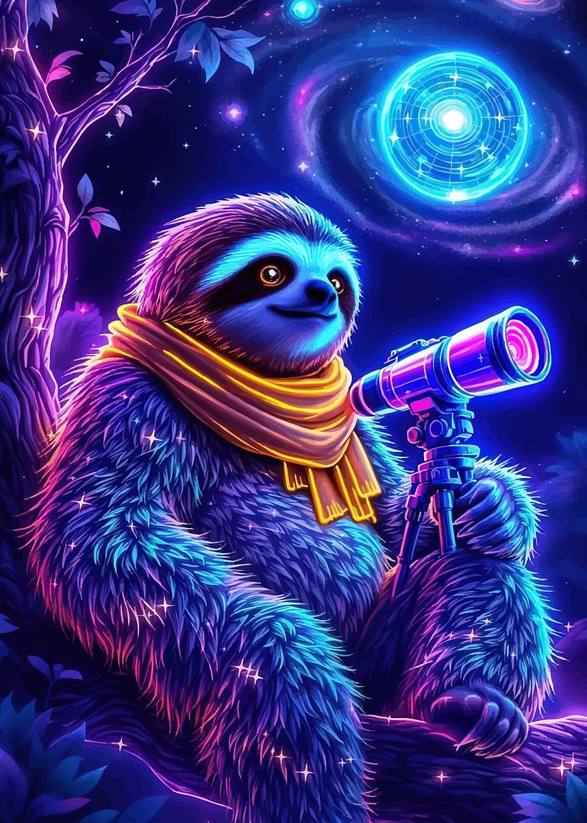 Solar Sloth 'Cosmic Sloth Astronomer' Poster, picture, metal print, paint by Pro ...