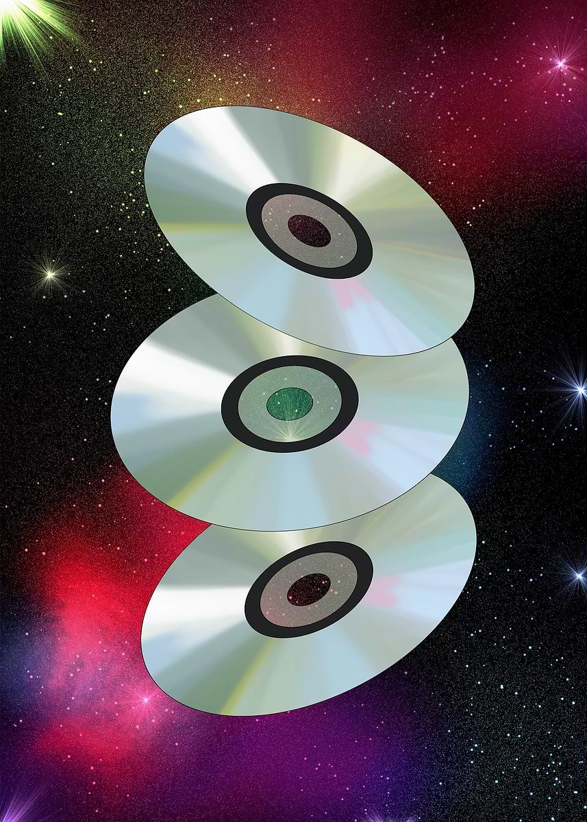 'Stacked CDs in Space' Poster, picture, metal print, paint by Nathascha ...