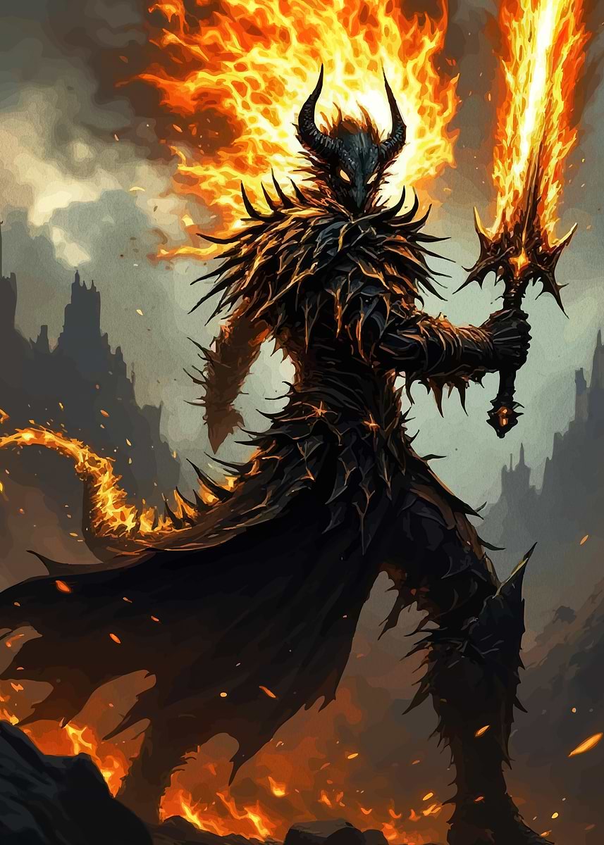 'Fiery Demon Warrior Sword' Poster, picture, metal print, paint by ...