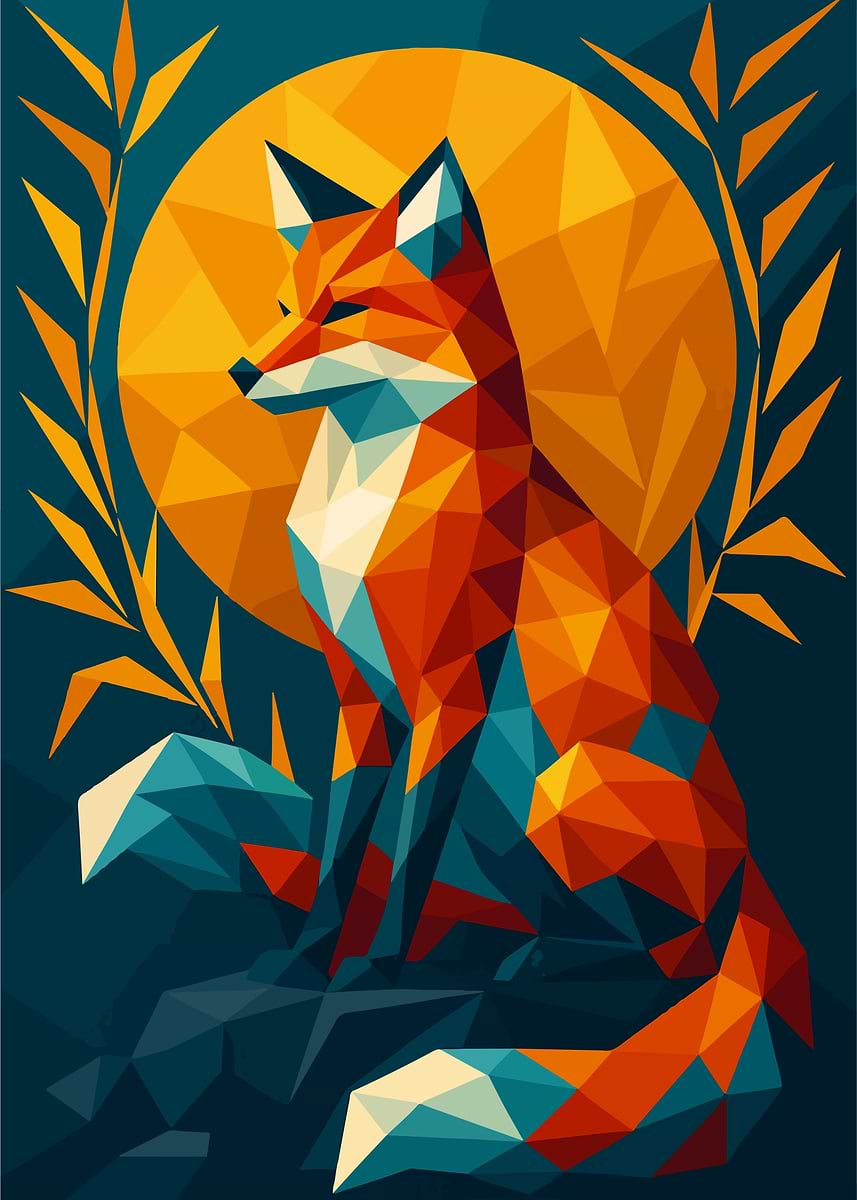 'Geometric Fox Illustration' Poster, picture, metal print, paint by ...