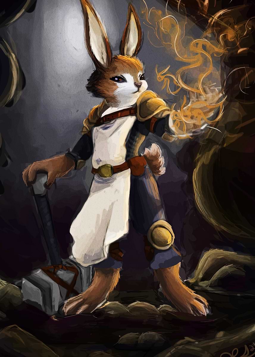 'Anthropomorphic Rabbit Warrior with Magic' Poster, picture, metal ...