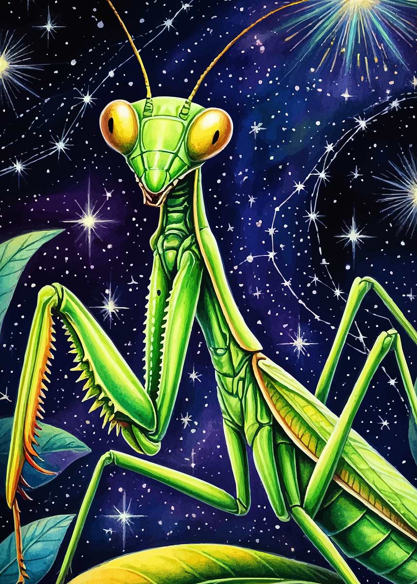 Praying Mantis Space' Poster, picture, metal print, paint by