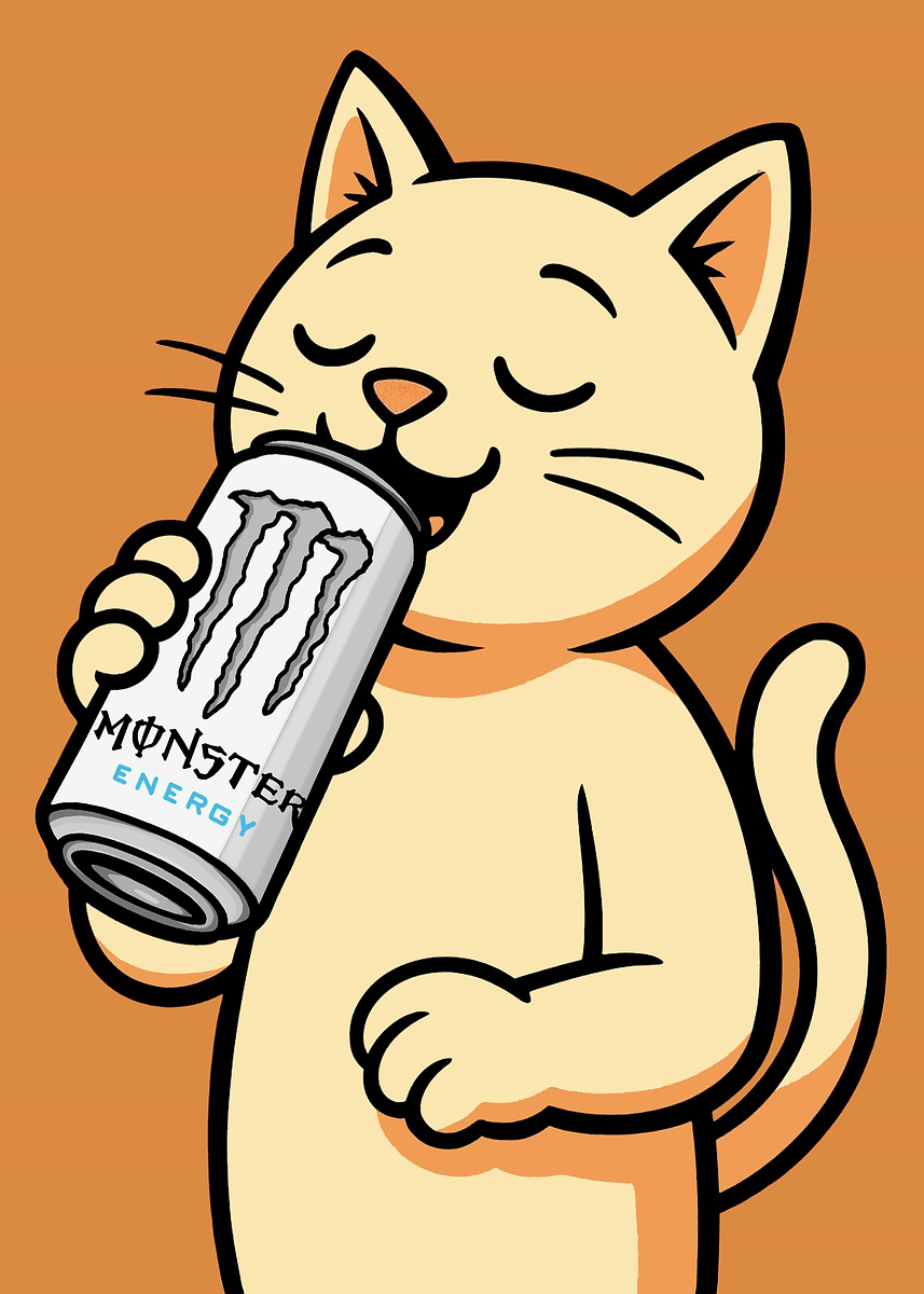 'Cat drinking Monster Energy drink' Poster, picture, metal print, paint ...